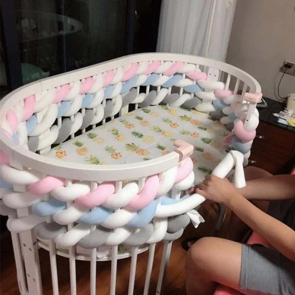 Baby Crib Bumper Knotted Braided Bumper Yarn Handmade Soft Bed Fence Cushion For Baby Sleep Safety Fast Delivery