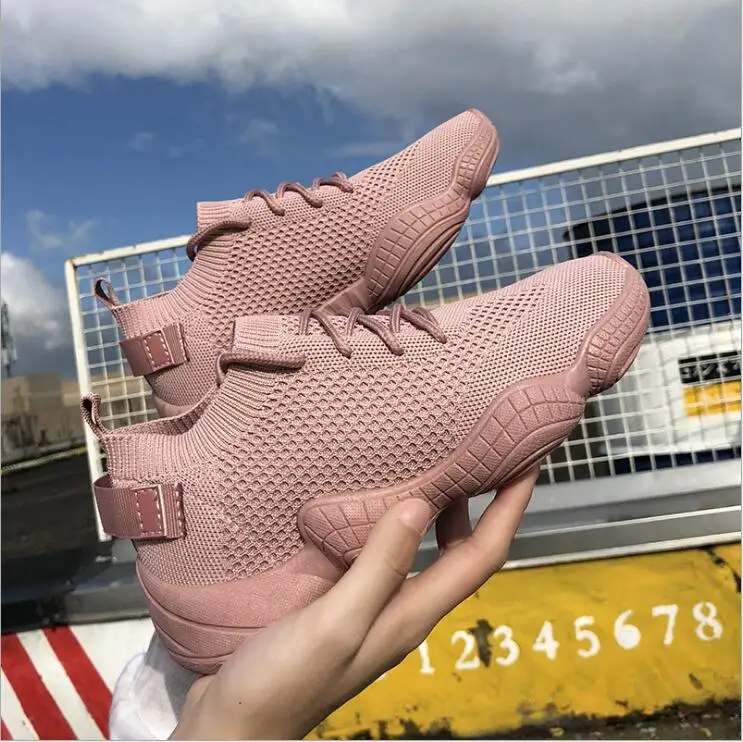 Mujer Zapatos Zapatillas de deporte cordones principiante goma moda malla correas cruzadas redondas plana zapatillas LM-02 - Цвет: Розовый