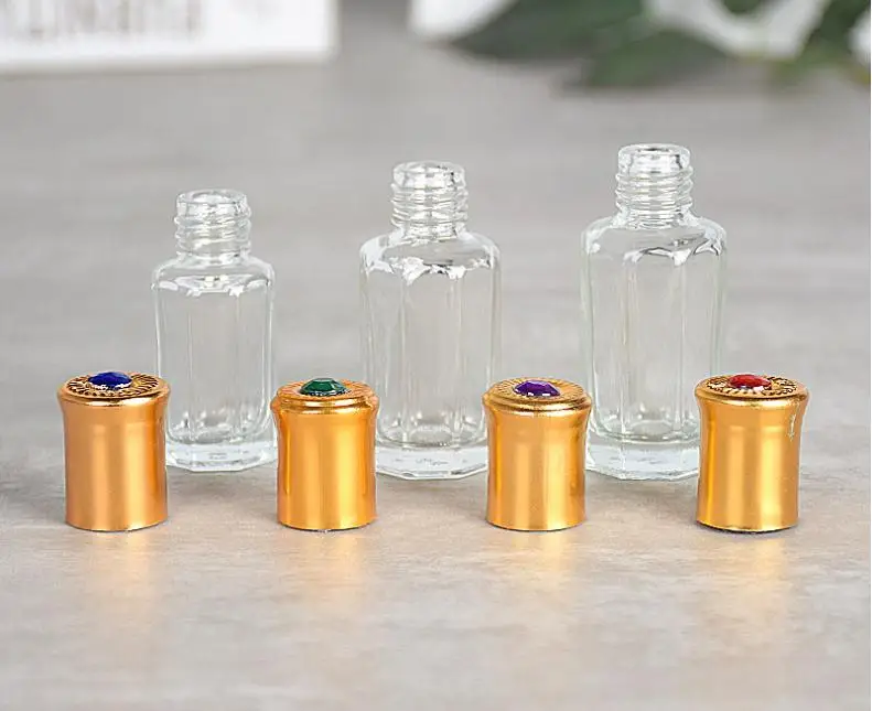 200 шт./лот, 3 мл, 6 мл, 12 мл, восьмиугольная Толстая стеклянная бутылка с эфирным маслом, пустая парфюмерная бутылка с золотой крышкой, SN447