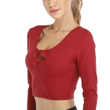 Женский топ для йоги с длинным рукавом, спортивный укороченный топ для фитнеса, спортзала, бодибилдинга, танцев, бега, отдыха, йоги, дышащие спортивные топы XL