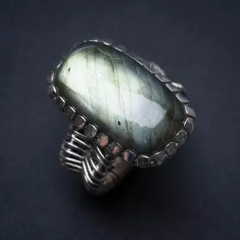 

Natural Blue Fire Labradorite Boho 925 Sterling Silver Ring, US Size 6.75 S2507