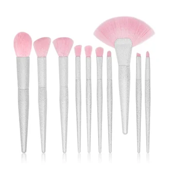 

10PCS Pink Makeup Brushes Foundation Concealer Blusher Make Up Brush Set Super Soft Synthetic Hair Cosmetic Tools