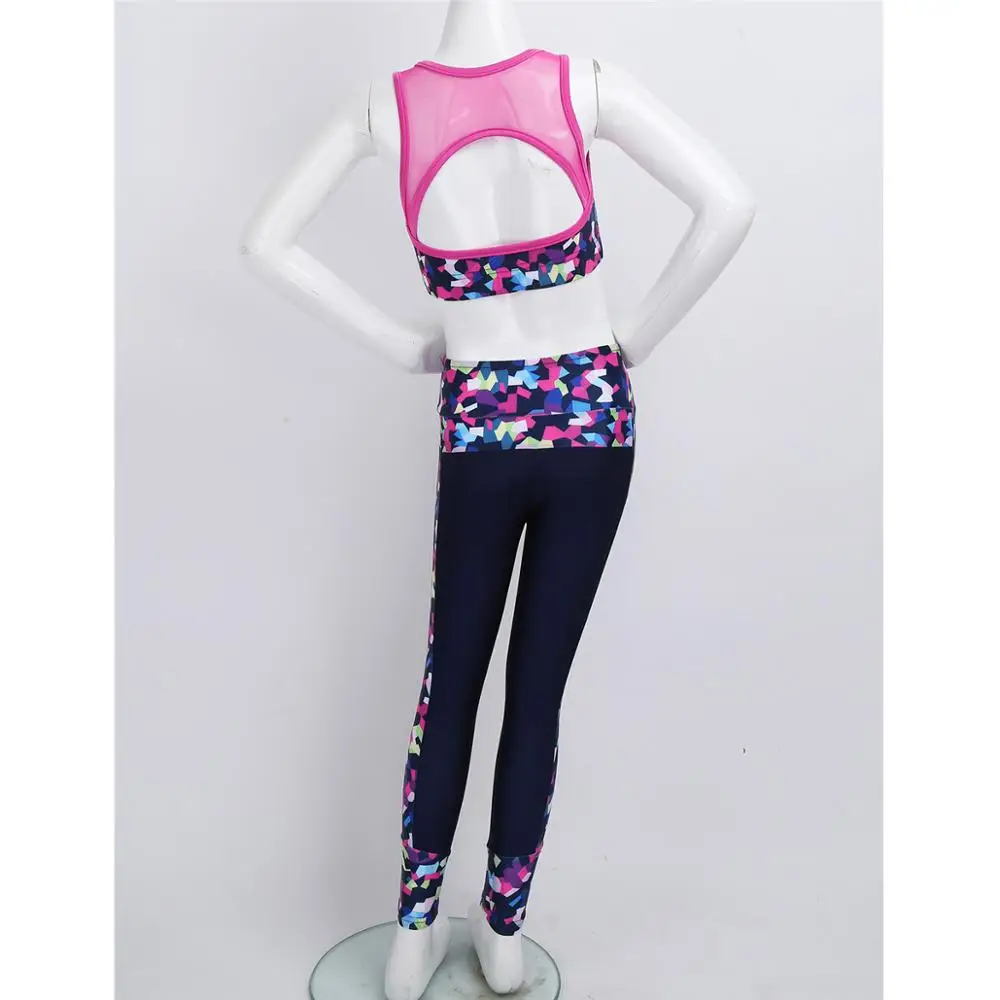 Kids Girls Gymnastics Dance Outfit Digital Printed Tank Crop Top+Legging Costume 