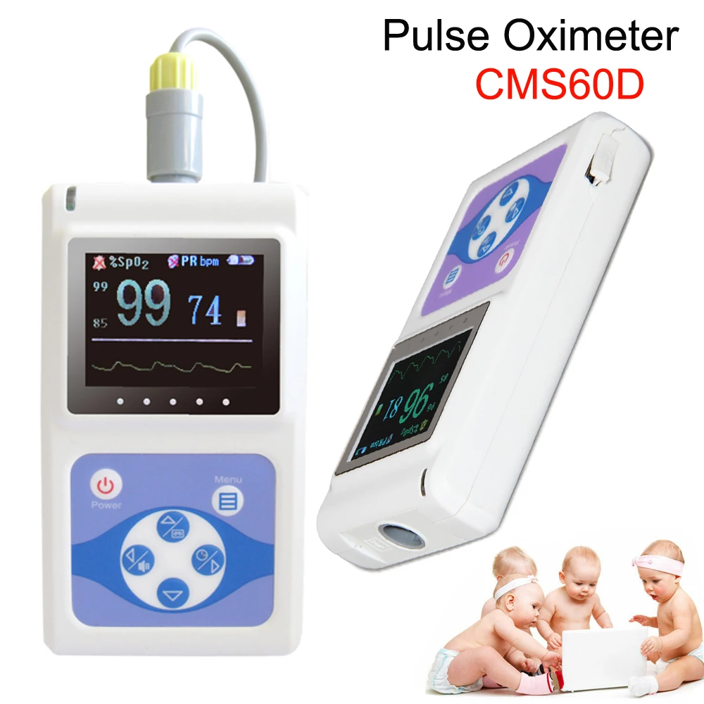 CMS60D Hand-Held OLED Neonatal Finger Tip Pulse Oximeter Blood Oxygen SPO2 PR HR Monitor+Neonatal Wrap SPO2 Probe+PC Software