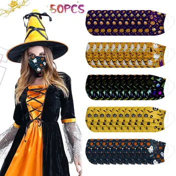 

50pcs Halloween Pumpkin Face Mask 3-ply Ear Loop Children's Disposable Mask Cover Fashion Fabric Masks Face Cover Mascarilla