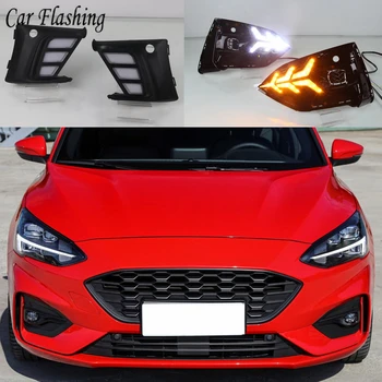 

2PCS DRL Car LED Daytime Running Light fog lamp driving light with Turning Yellow Signal style Relay for Ford Focus 2019
