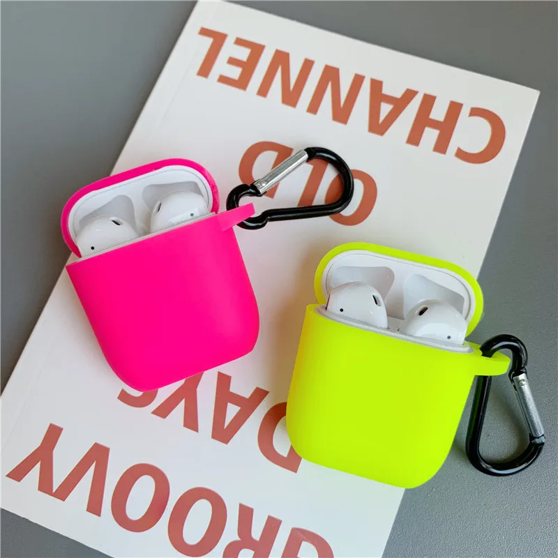 

Fluorescent color For Apple Airpods 2 1 Case Solid color Bluetooth Earphone Protective Cover For Air pods Headphone Case Box Bag