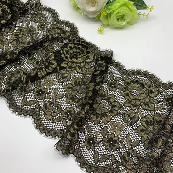 

3y/lot 18-22.50cm Stretch Lace Trims Black Gold For Clothing Accessories Dress Sewing Applique Costume Lace Fabrics Bra Lingerie