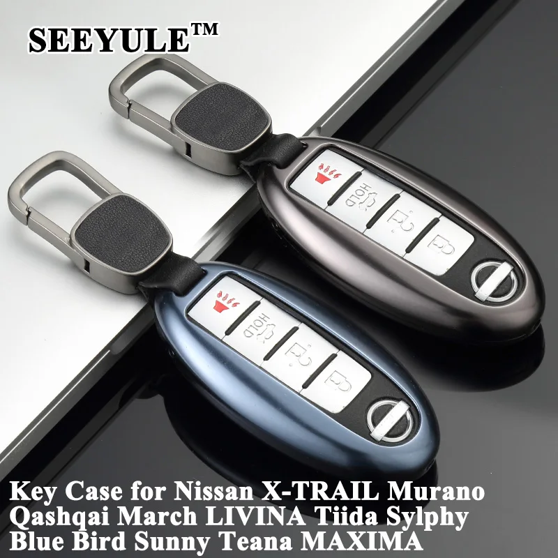 

1pc SEEYULE Aluminum Alloy Car Key Case Cover Key Shell Belt Protector Storage Bag for Nissan X-TRAIL Murano Teana MAXIMA Sylphy