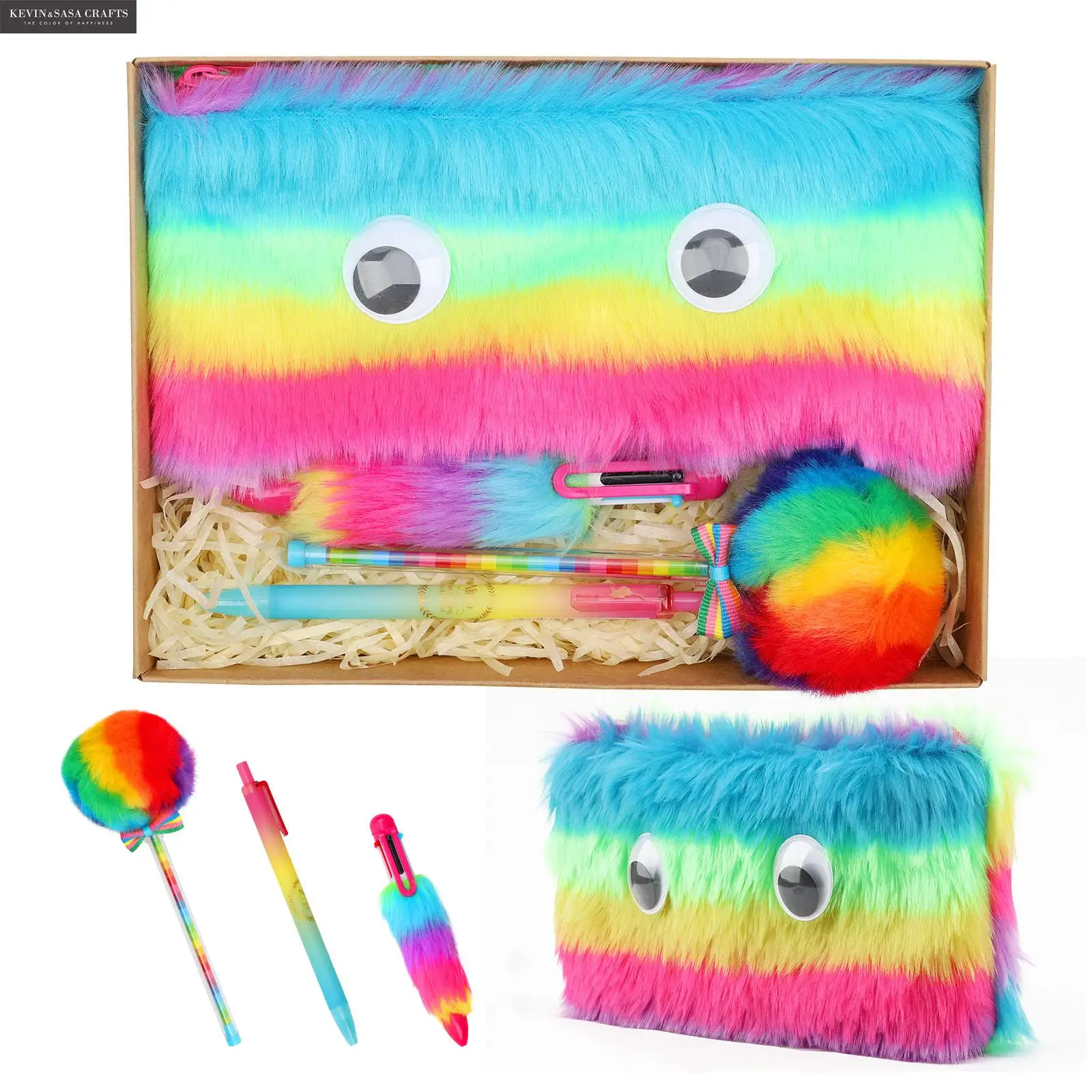 

Rainbow Pencil Case Set Quality Plush School Supplies Bts Stationery Gift Set Pencilcase School Cute Pencil Box Bts School Tools