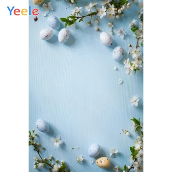 

Spring Easter Blue Wood Board Floor Flower Eggs Baby Portrait Vinyl Backdrop Photography Background For Photo Studio Photophone