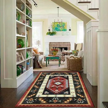 

Fashion Indian Geometric Ethnic Style Red Brown Black Living Room Bedroom Bedside Carpet Floor Mats Custom