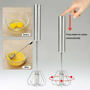 

Semi-automatic Mixer Egg Beater Manual Self Turning Stainless Steel Whisk Hand Blender Egg Cream Stirring Kitchen Tools
