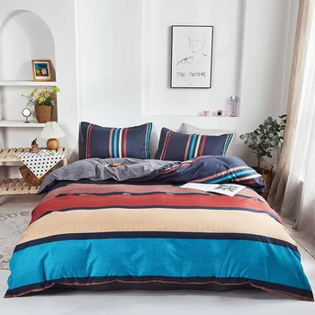 

Nordic style bedding sets,Color stripes With Pillowcase 210×210 duvet cover Set，220×240 Quilt Cover, King Blanket cover，2020