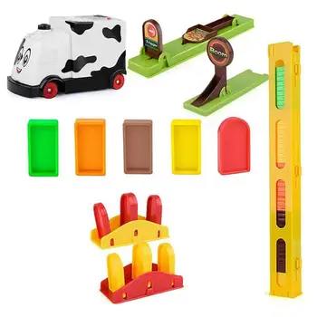 

Christmas children's gift automatic domino building blocks launch electric train transparent red bee cow domino children's toy