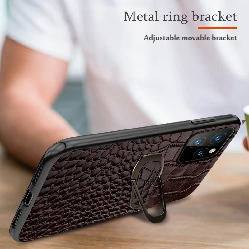 Skup LANGSIDI pierścień magnetyczny uchwyt etui na iphone 11 pro max prawdziwej skóry, odporna na wstrząsy Pokrywa ochronna dla iphone 11 skórzane akcesoria samochodowe uchwyt magnetyczny etui na iPhone a 11 pro 2019