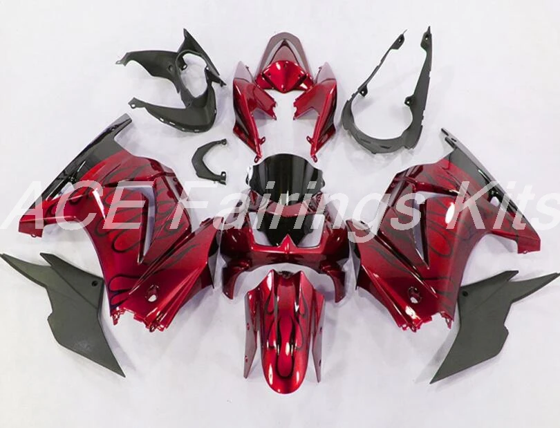 Комплект обтекателей ABS подходит для Kawasaki Ninja 250 EX250 ZXR250 2008- 08 09 10 11 12 13 14(литьевая форма) красный черный Пламя
