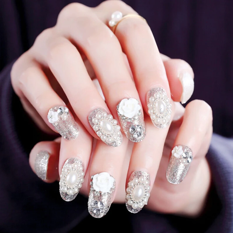 1 Set Новая мода вино красный накладные ногти 24 шт короткая овальная форма, комплект Шампань декор с пайетками искусственные Кончики ногтей с клеем, стикер - Цвет: 1 Set