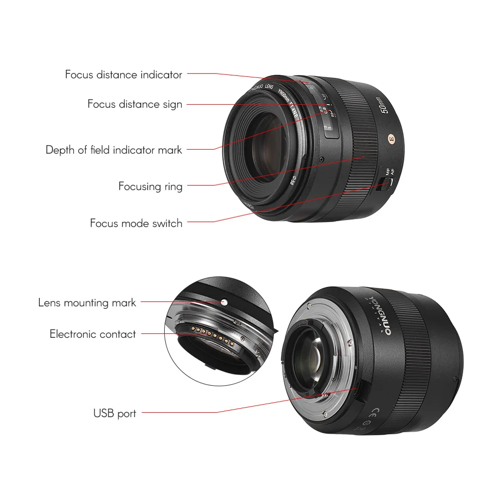 Объектив YONGNUO YN50mm F1.4N E стандартный основной объектив F1.4 Большая диафрагма Live View фокусировка Авто/ручная фокусировка для камер Nikon