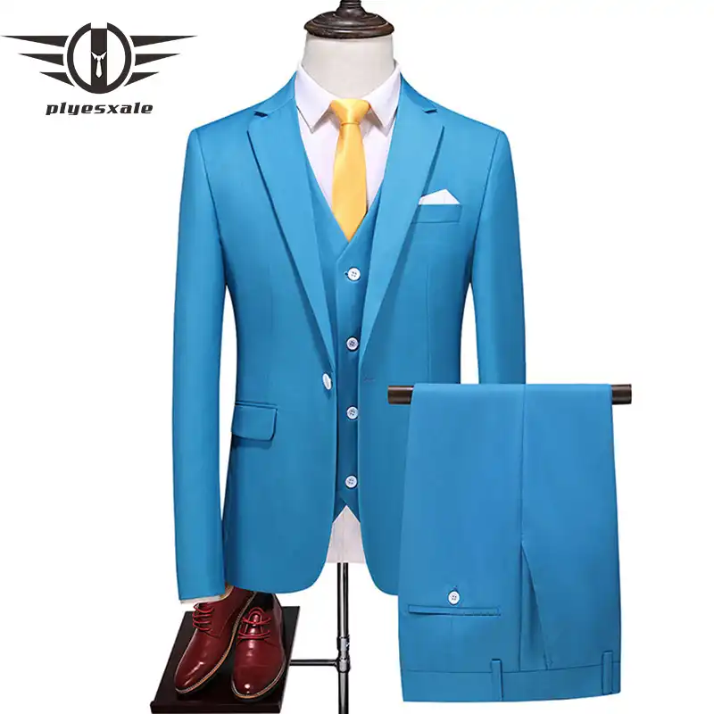 Rojo Verde Amarillo Lago Azul Traje De Boda Esmoquin Ajustado Para Hombre Traje Formal De Trabajo De Negocios 3 Uds Conjunto Chaqueta Pantalones Chaleco Q949 Aliexpress