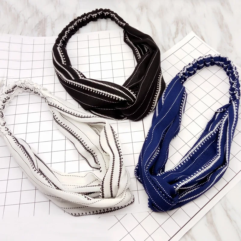 Imported from South Korea Geometry Abstract Lines jiao cha kuan Chiffon Hair Band Black And White with Pattern Cotton Linen Larg