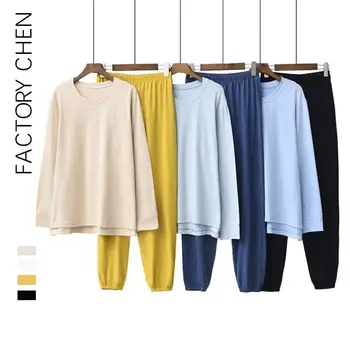 

Women Pajamas Set Autumn Winter New 100% Cotton Long Sleeve Sleepwear Casual Homewear can be Worn Outside 2Piece Sets