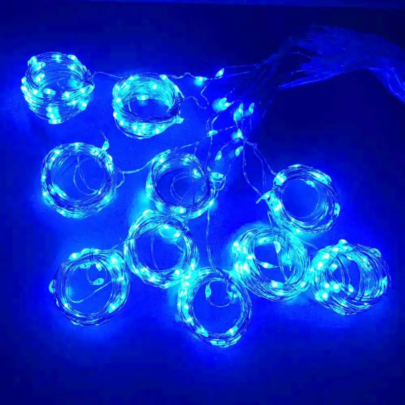 3x3m blue Светодиодный светильник-гирлянда с серебряной проволокой, теплая белая Гирлянда, украшение для дома, Нового года, свадьбы, вечеринки, питание от батареи, тесто, USB, 3 м - Испускаемый цвет: 3x3m blue