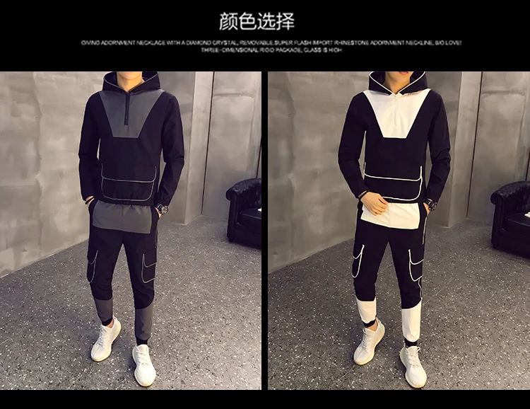 Tracksuit Sportwear Hoodies Sweatshirt&Pant Suit Plus Size 3xl Autumn Men Causal Splicing Contrast Sets Camo Jacket+Pants 2Pc