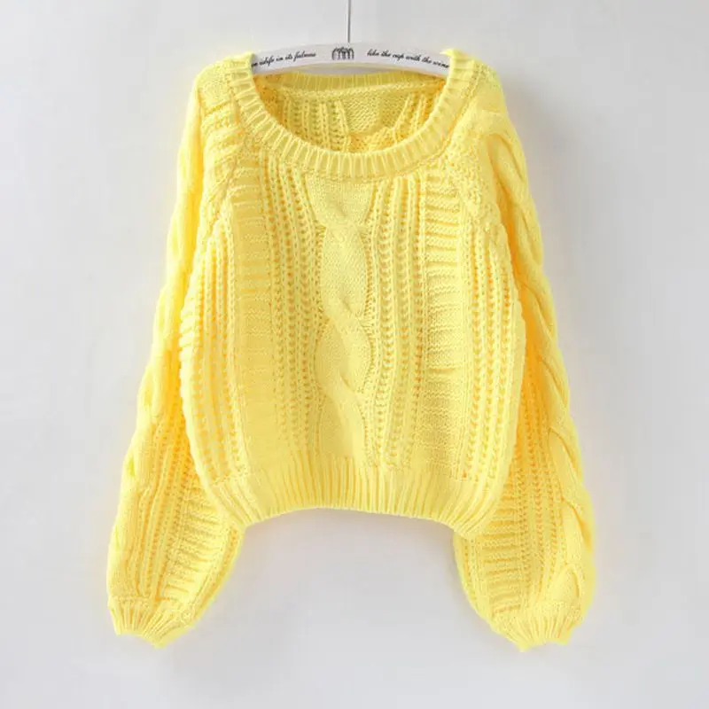 

Women Pull Sweaters 2019 New Yellow Sweater Jumpers Femininas Candy Color Harajuku Chic Short Sweaters Twisted Pull