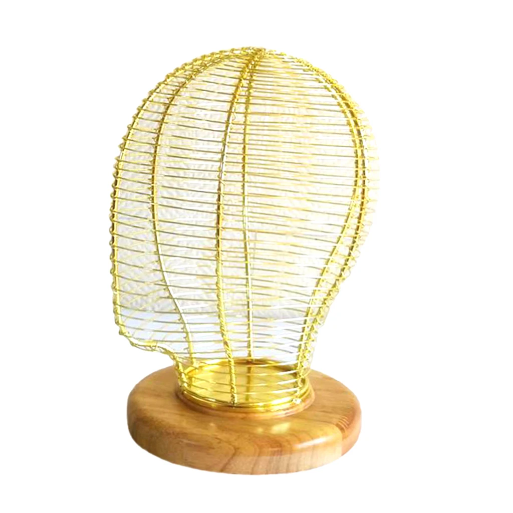 21'' Hollowed-out Sturdy Metal Hair Mannequin Head Hat Display Stand Holder Manikin Model Stand Rack with Wooden Base