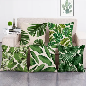 

Decorative throw pillow case green plant leaf leaves square shape cushion cover for sofa home decor capa de almofadas 45x45cm
