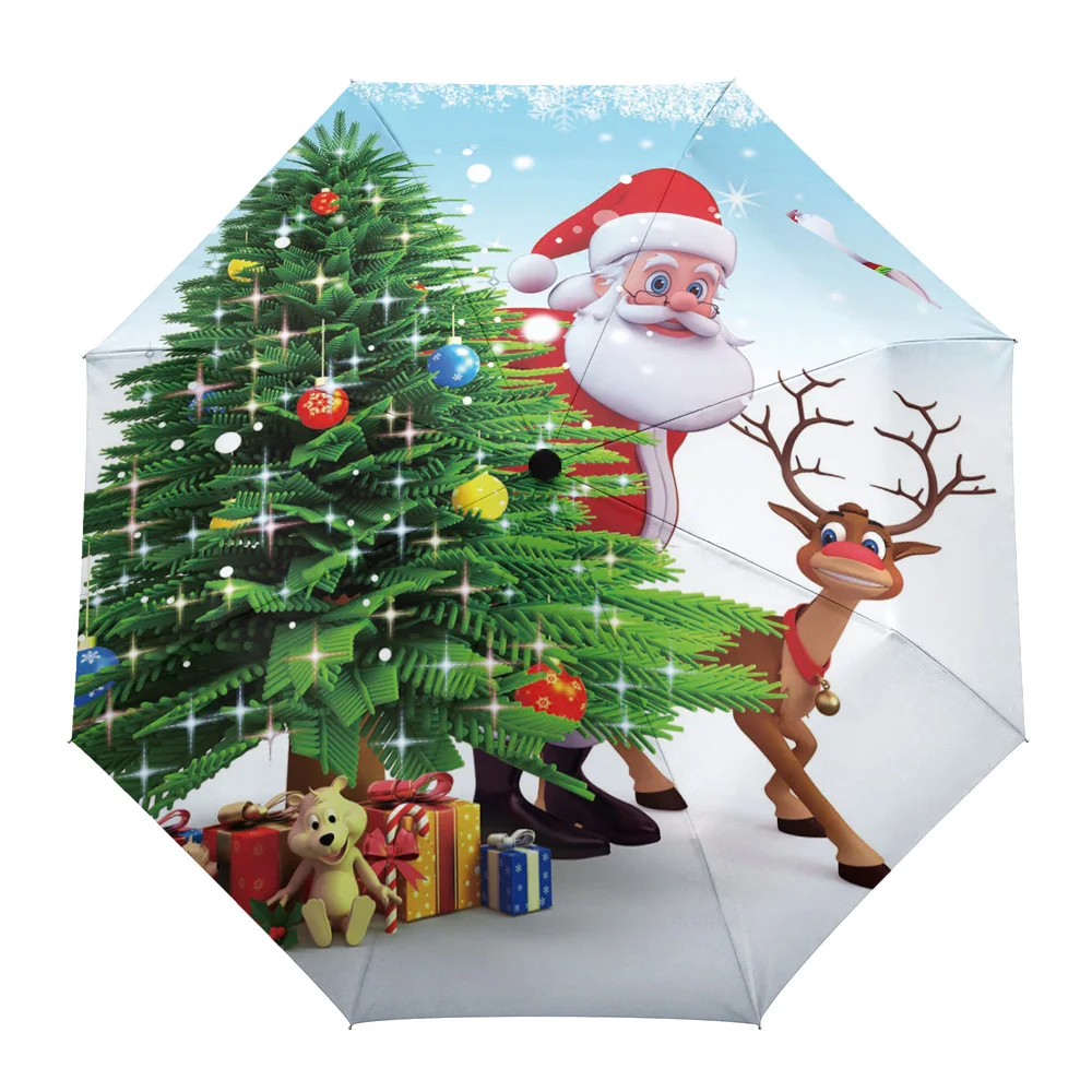 Merry Christmas Tree Santa Eight Bone автоматический складной зонт женский мужской роскошный водонепроницаемый зонтик от дождя женский
