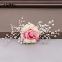 Розовые цветы свадебный головной убор ручной работы кристаллы жемчуг свадебные гребни украшение на голову SQ444