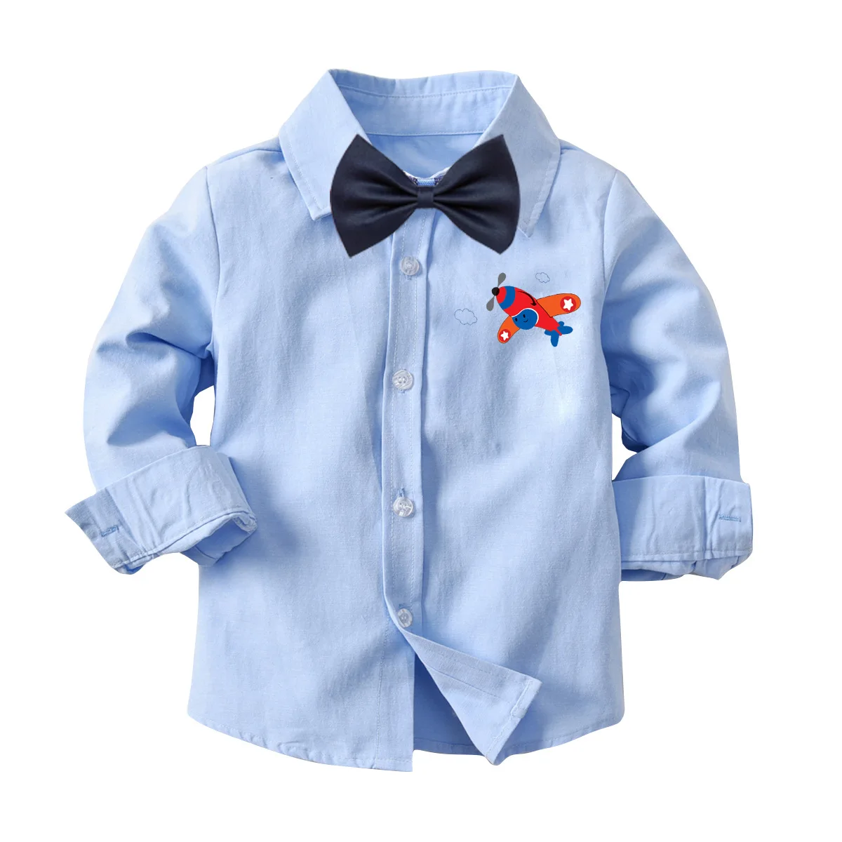 Осенняя новая стильная рубашка из чистого хлопка, Детская рубашка из чистого хлопка с принтом и галстуком-бабочкой