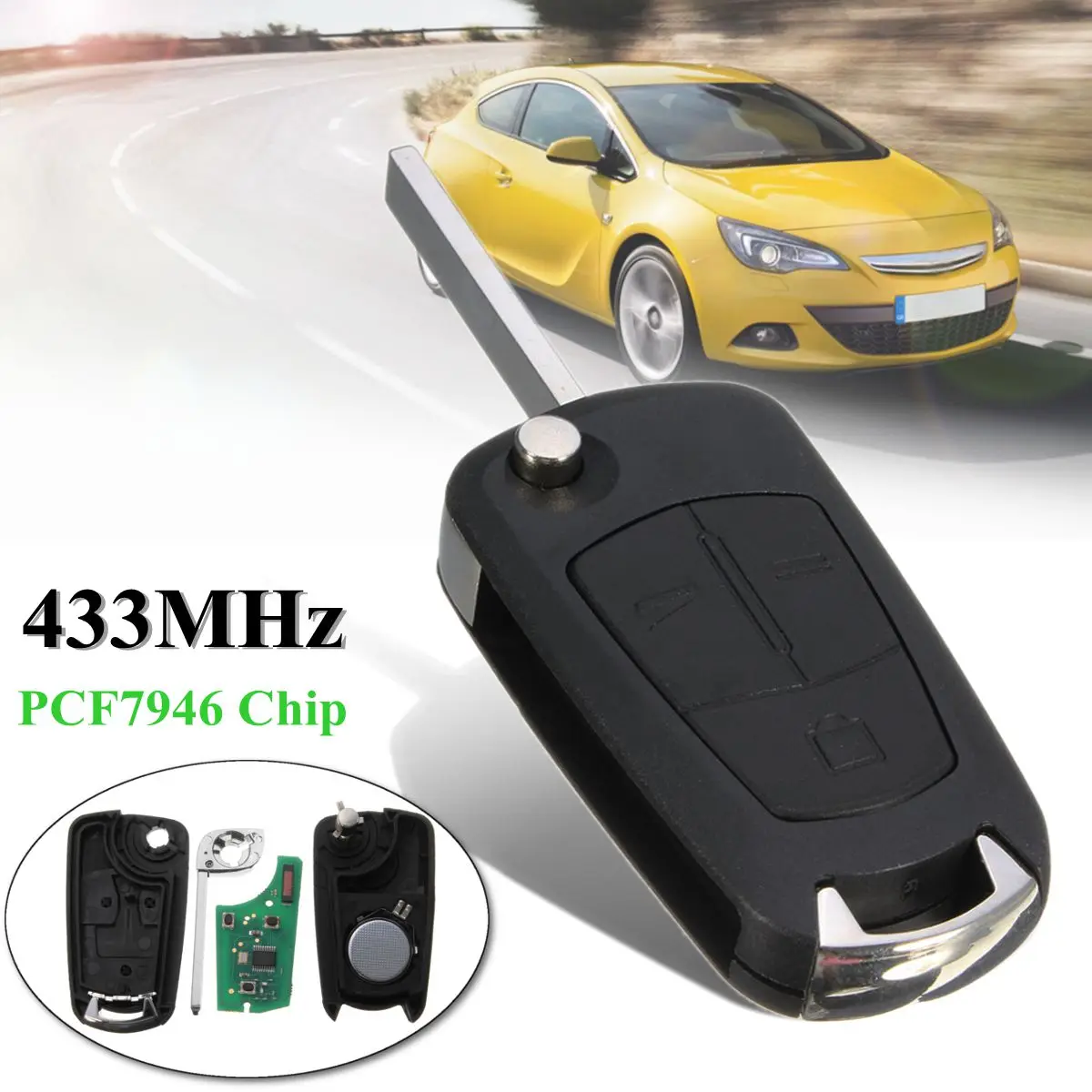 Дистанционный флип-ключ Fob& Uncut Blade 2/3 кнопки 433 МГц для Vauxhall Opel Vectra C 2002-2008 SIGNUM 2003-2008 с чипом PCF7946 - Количество кнопок: 3 Кнопки