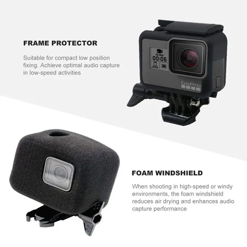 MOOL защитная рамка чехол+ Ветровое стекло Крышка для Gopro-Hero 7/6/5/Hero Hd, Корпус границы оболочки аксессуары и шум ветра Redu