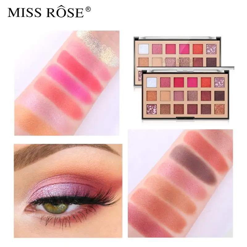 MISS ROSE 18 цветов матовые перламутровые блестящие тени для век Палитра хайлайтер мерцающий Пигмент Тени для век макияж Палитра TSLM1