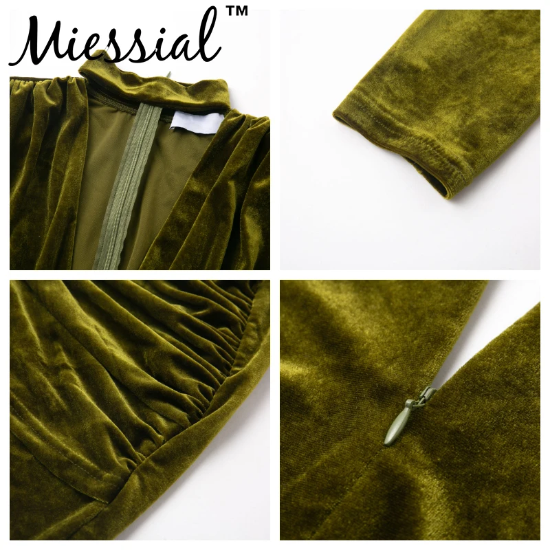 Miessial, зеленое Бархатное облегающее мини-платье с глубоким v-образным вырезом, женское винтажное сексуальное Клубное платье с длинным рукавом, зимнее элегантное вечернее платье в стиле ретро