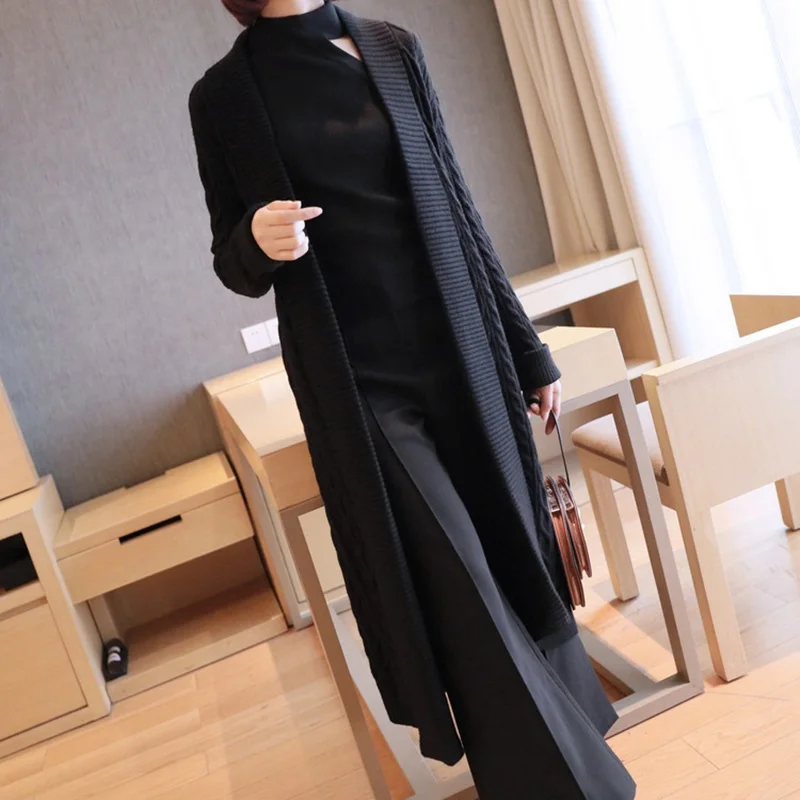 Lace Up Autumn Winter Sweater Cardigan Slim Women Korean Fashion Knitted Thick Long Cardigan Coat Ladies Lazy Knit Jacket AA5040