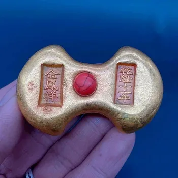 

Exquisite antique (Qianlong decade) cinnabar gold ingot home furnishings