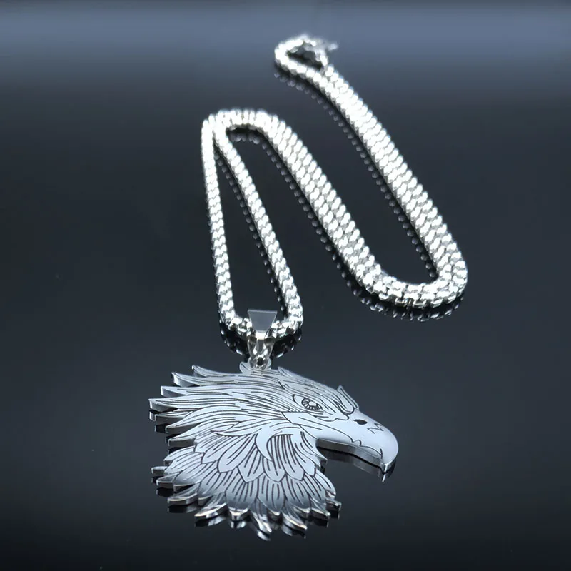 Jüdische Adlerkopf-Halskette aus Edelstahl für Männer, silberfarbene Kettenhalsketten, Schmuck, Halskette aus Edelstahl für Damen, N7514S03