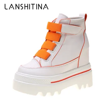 

Women Ankle Boots New Autumn Breathable Leather High Top Sneakers 10CM Heels Chunky Platform Boots Winter Thick Sole Boots Woman