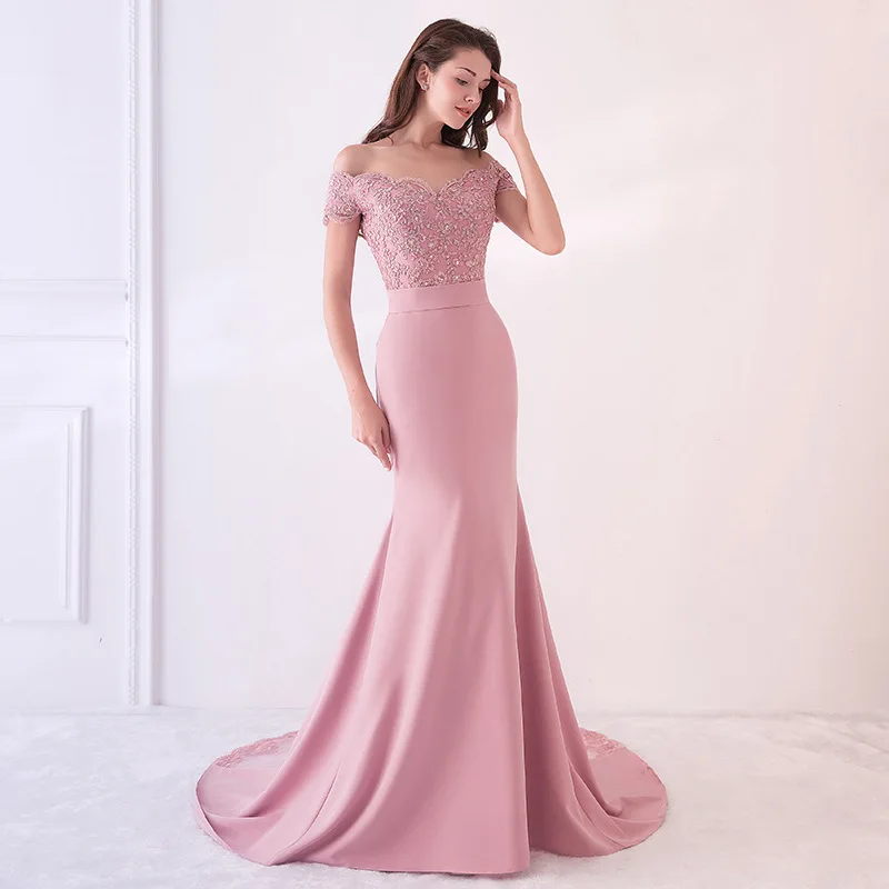 

Women's evening dress twill sateen mermaid long prom dress solid color off shoulder white sleeveless formal dress ceremony dress