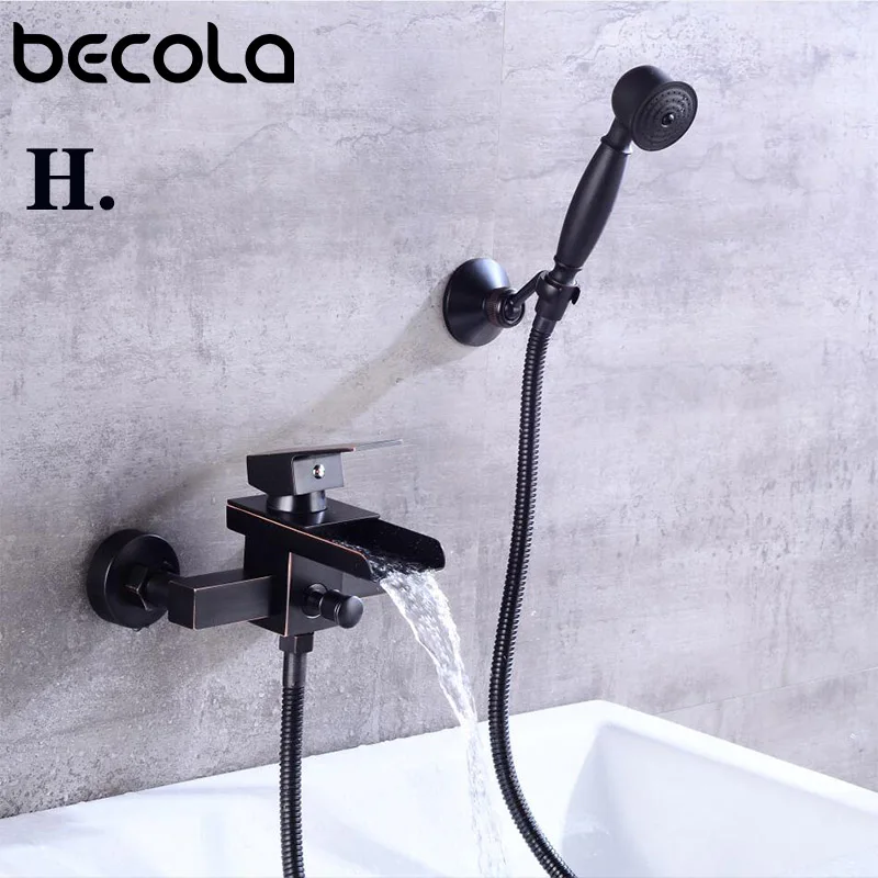 BECOLA настенный смеситель для ванной комнаты для стекла, для ванной, для душа латунный черный смеситель для душа наборы для душа