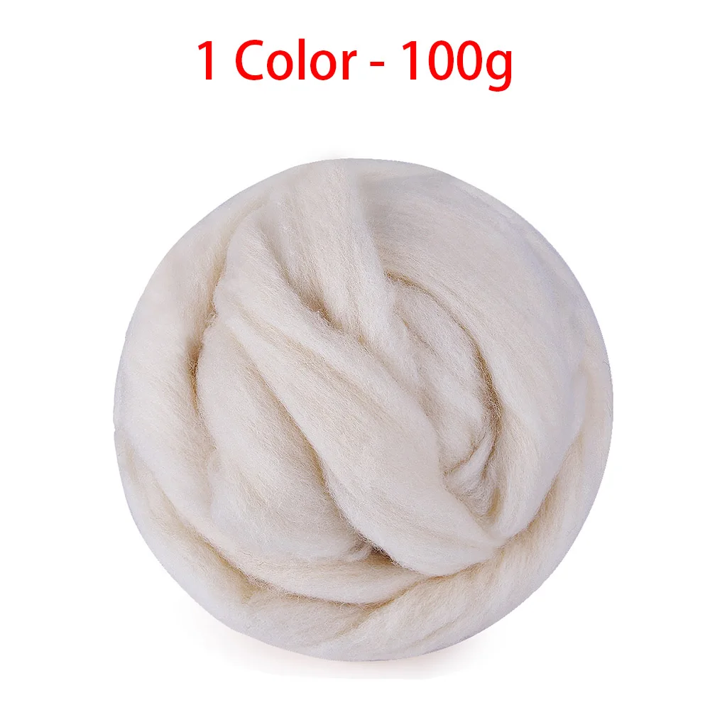 100g White 24/30/36/50 Цвета мериносовой шерсти для валяния шерстяной вязаный пуловер, мягкий ровинг шерсть волокна для иглы для валяния& мокрого валяния кукла DIY рукоделие ручной работы - Color: 100g White