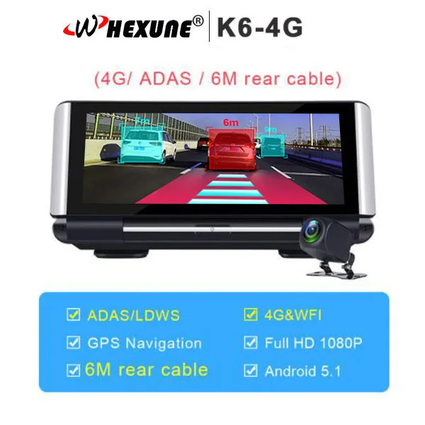 WHEXUNE 7 ''4G ADAS Автомобильный видеорегистратор Android 5,1 WiFi DVR камера Full HD 1080P двойной объектив Авто видеорегистратор навигатор gps монитор парковки - Название цвета: 4G