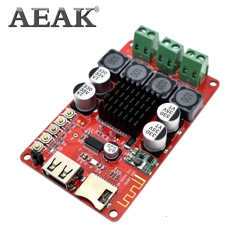 AEAK TPA3116 50 Вт+ 50 Вт Bluetooth приемник цифровой аудио усилитель плата TF карта U диск плеер FM радио с пультом дистанционного управления