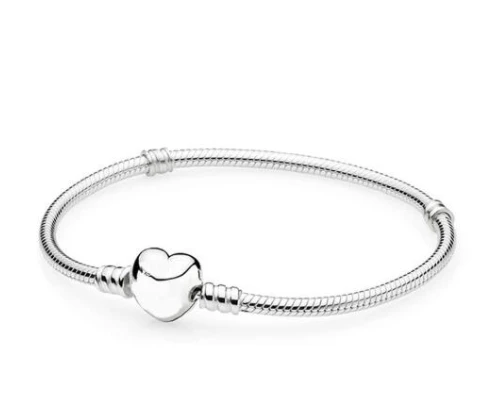 925 пробы серебряный браслет с застежкой в виде сердца и змеи браслет-цепочка подходит для женщин Шарм из бисера Diy модное ювелирное изделие