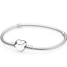 925 пробы серебряный браслет с застежкой в виде сердца и змеи браслет-цепочка подходит для женщин Шарм из бисера Diy модное ювелирное изделие