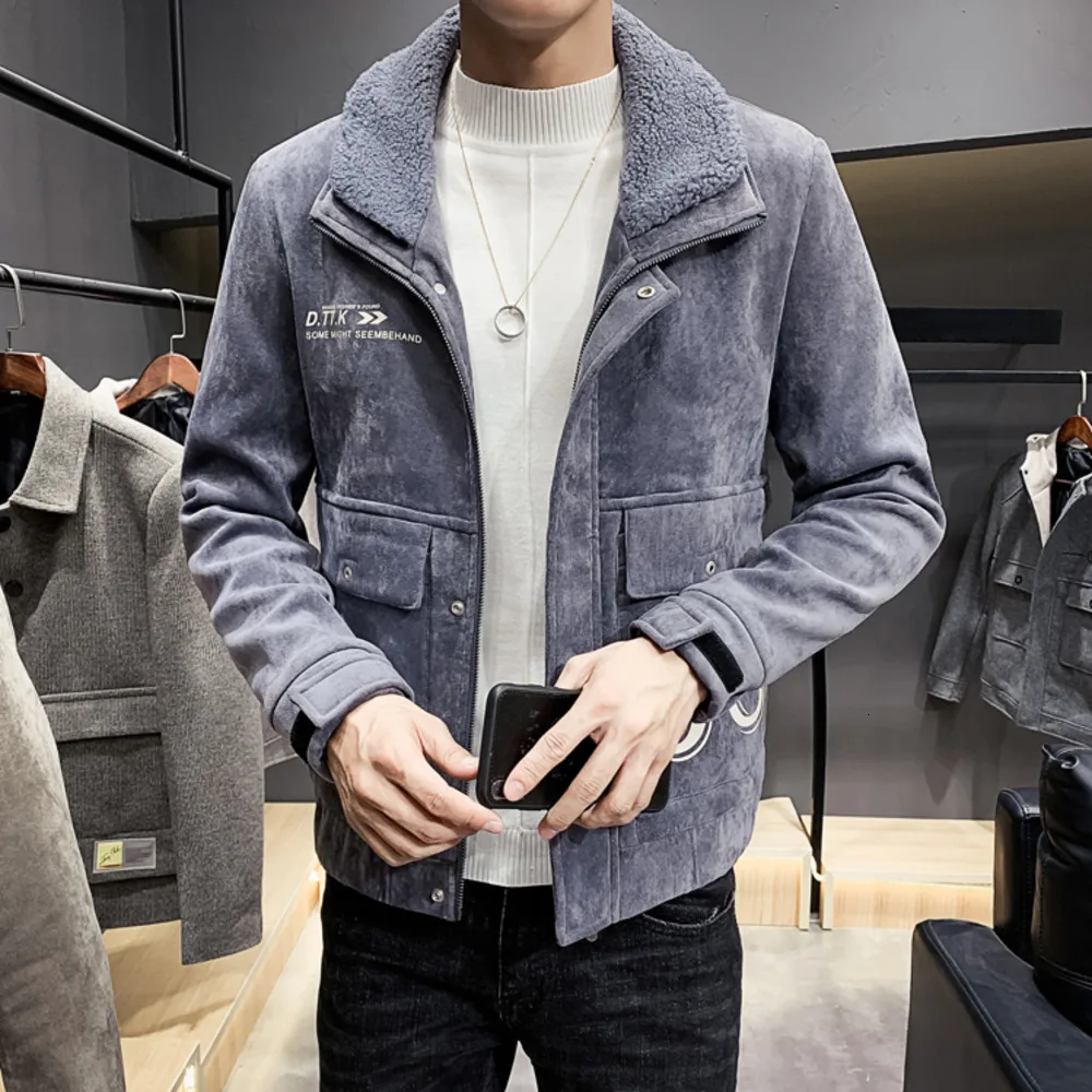 Модная зимняя куртка Для мужчин теплая оленьей шерсти куртка Slim Fit Куртка-бомбер Homme Deri Ceket пальто Для мужчин s меховой воротник Для мужчин пальто для мальчиков
